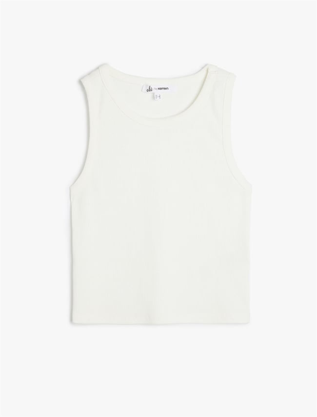 Koton 5Sal30042Ik 001 Kırık Beyaz Genc Kız Pamuk Jersey Basıc Kolsuz T-Shırt