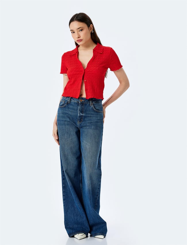 Koton 5Sal60003Ik 401 Kırmızı Genc Kız Elastan Jersey Kısa Kollu Bluz