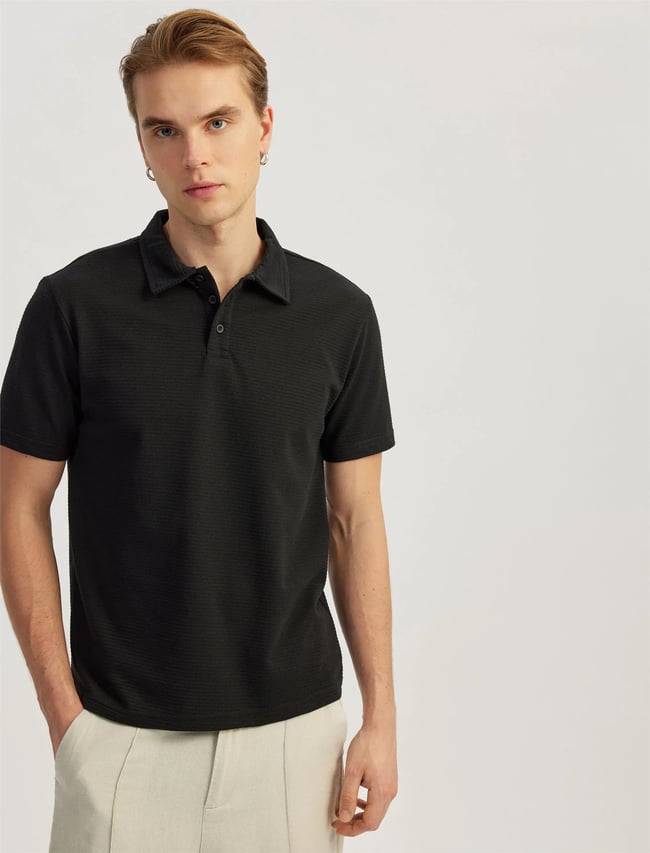 Koton 5Sam10003Mk 999 Sıyah Erkek Jersey Pamuk Polo T-Shırt