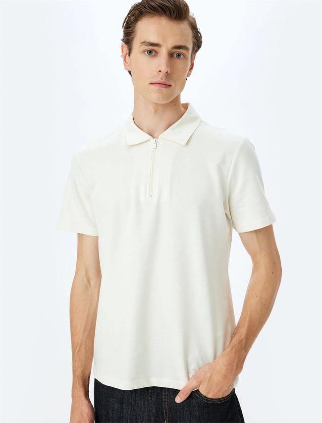 Koton 5Sam10005Mk 010 Ekru Erkek Pamuk Jersey Polo T-Shırt
