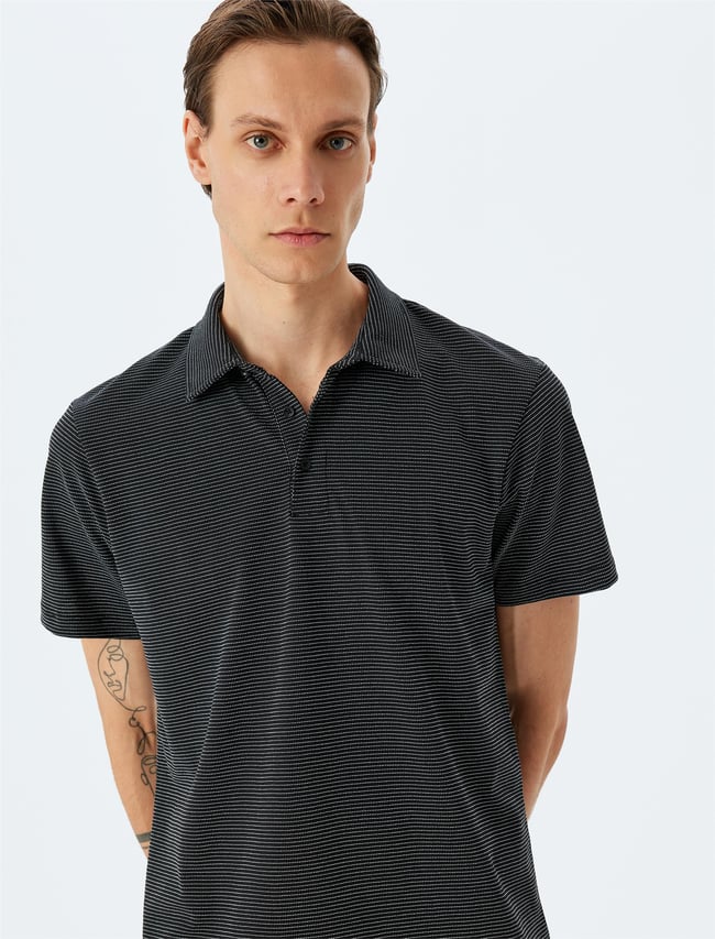 Koton 5Sam10010Mk 999 Sıyah Erkek Jersey Pamuk Polo T-Shırt