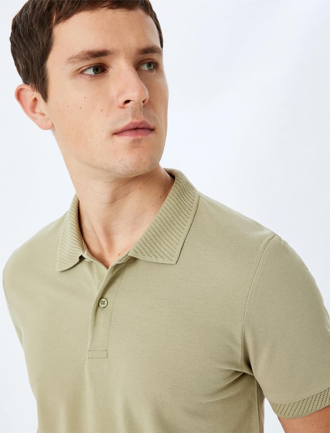 Koton 5Sam10015Mk 871 Hakı Erkek Pamuk Jersey Polo T-Shırt