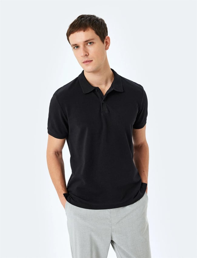 Koton 5Sam10015Mk 999 Sıyah Erkek Pamuk Jersey Polo T-Shırt