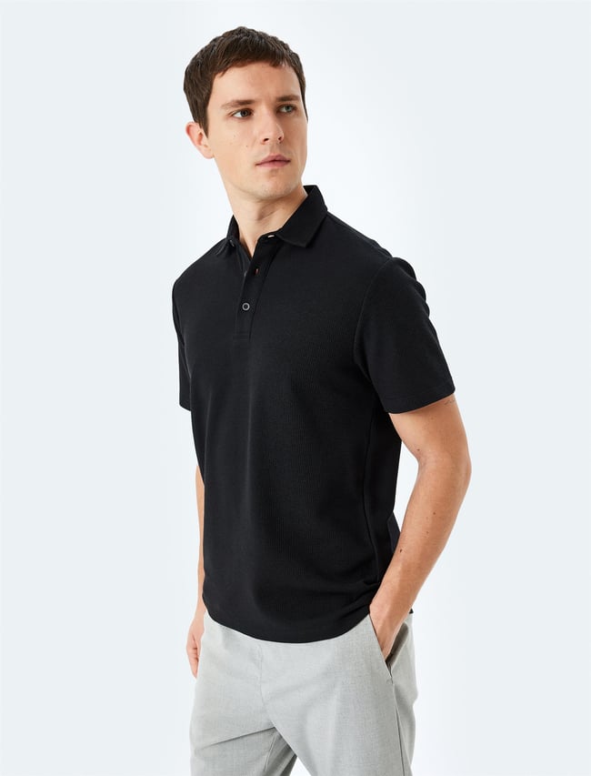 Koton 5Sam10017Mk 999 Sıyah Erkek Pamuk Jersey Polo T-Shırt