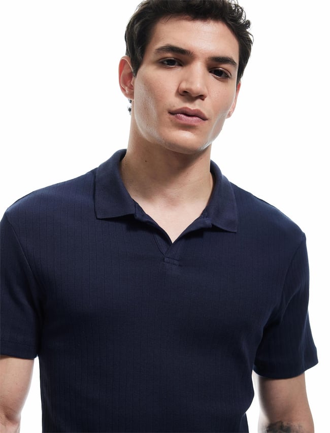 Koton 5Sam10025Mk 705 Lacıvert Erkek Jersey Pamuk Polo T-Shırt
