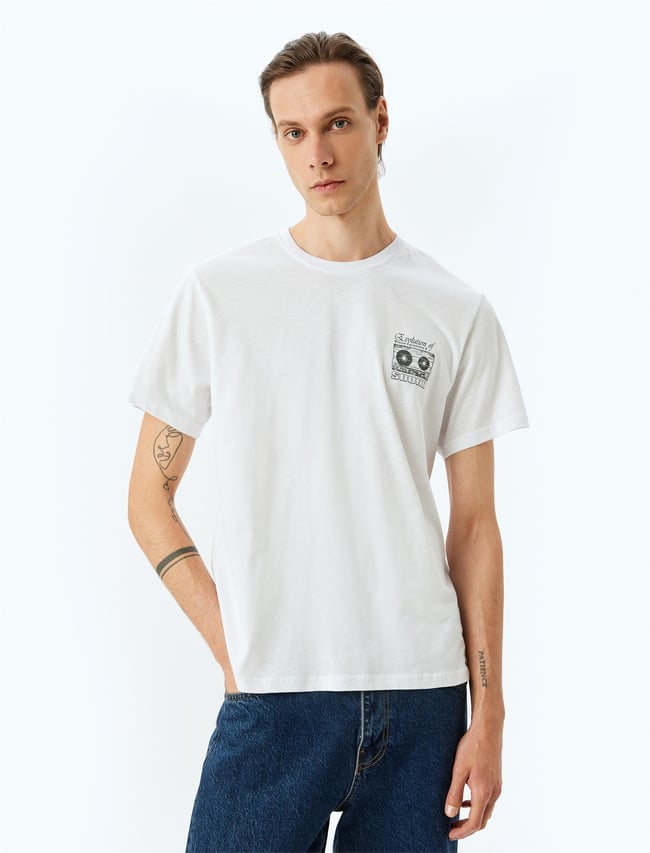 Koton 5Sam10111Hk 000 Beyaz Erkek Pamuk Jersey Kısa Kollu T-Shırt