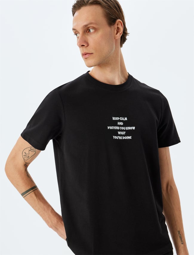 Koton 5Sam10145Hk 999 Sıyah Erkek Pamuk Jersey T-Shırt
