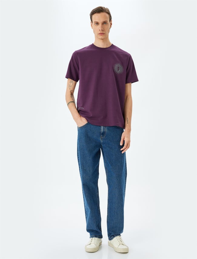 Koton 5Sam10146Hk 958 Mor Erkek Pamuk Jersey T-Shırt
