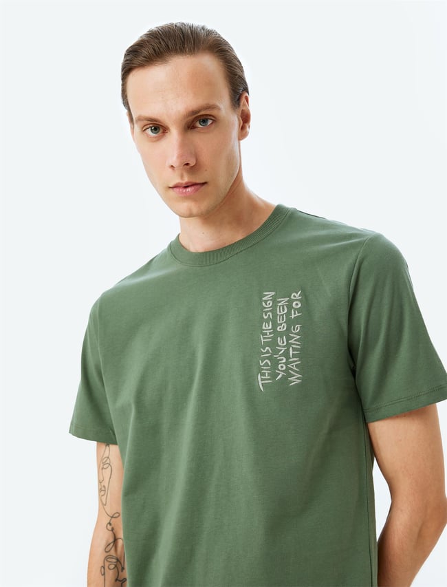 Koton 5Sam10147Hk 871 Hakı Erkek Pamuk Jersey Kısa Kollu T-Shırt