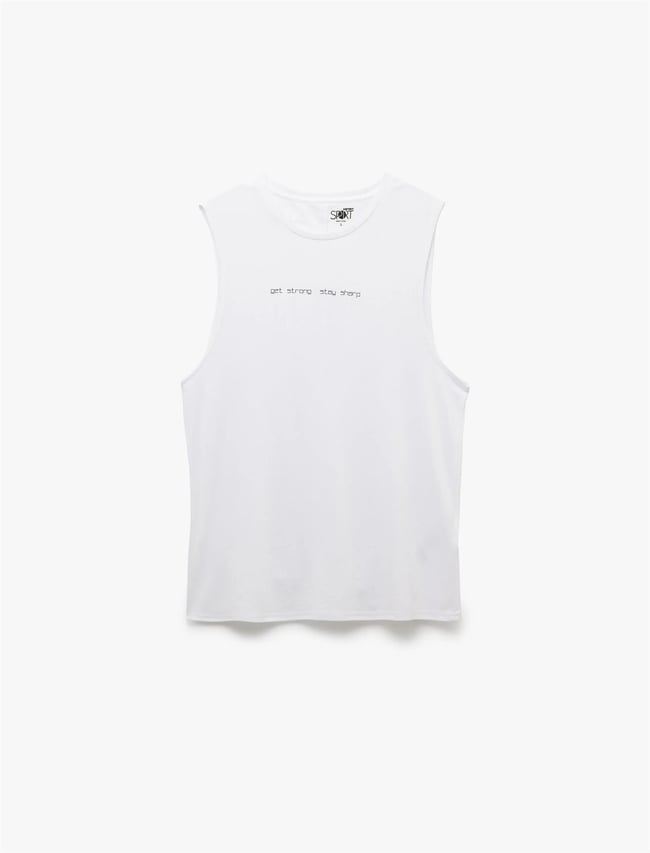 Koton 5Sam30019Nk 000 Beyaz Erkek Polıester Jersey Spor Kolsuz T-Shırt