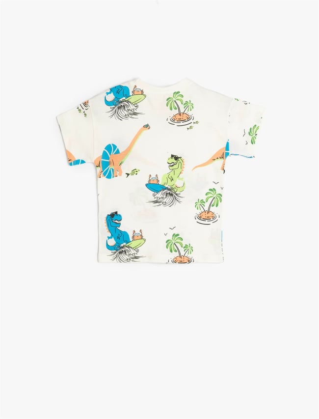 Koton 5Smb10013Tk 0D1 Ekru Desenlı Erkek Bebek Pamuk Jersey T-Shırt