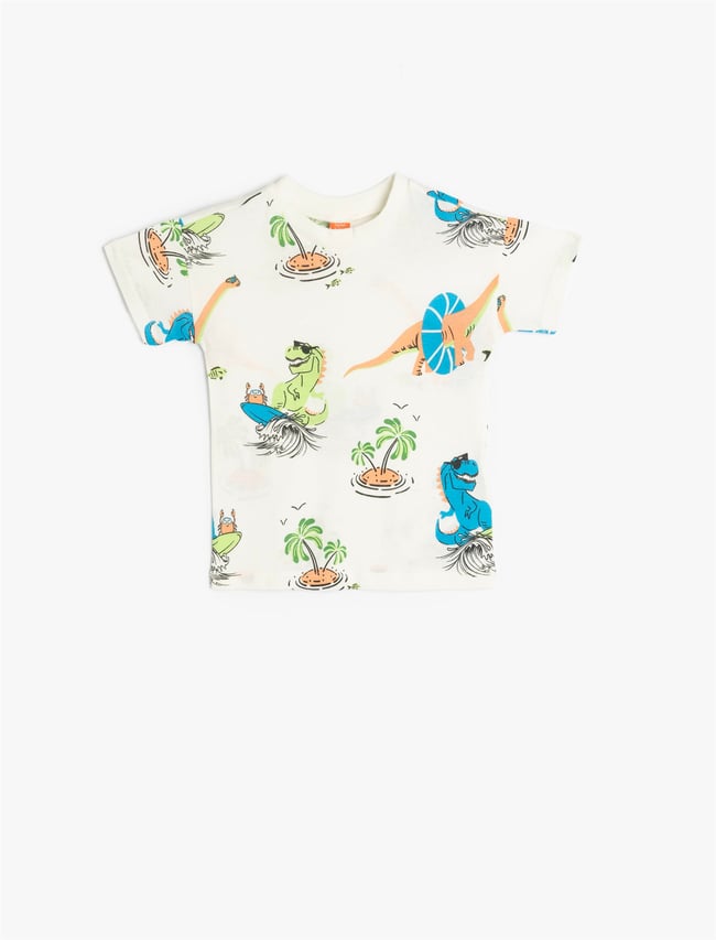 Koton 5Smb10013Tk 0D1 Ekru Desenlı Erkek Bebek Pamuk Jersey T-Shırt
