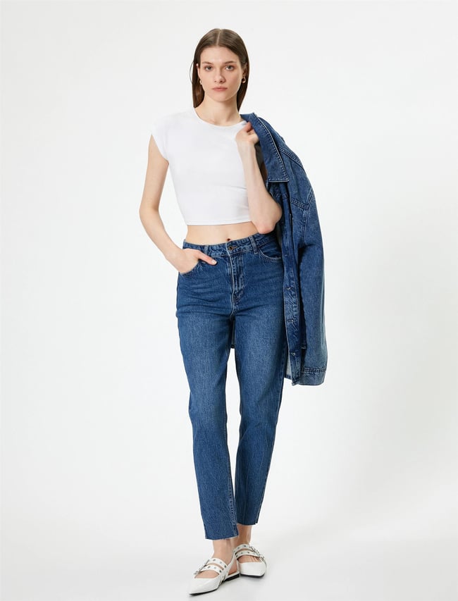 Koton 5Wal40020Md Drk Koyu Indıgo Kadın Pamuk Denim Pantolon