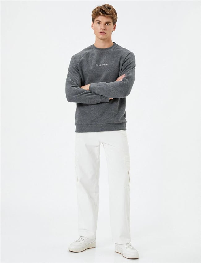 Koton K24 4Wam70043Mk 931 Antrasit Erkek Pamuk Sweatshirt