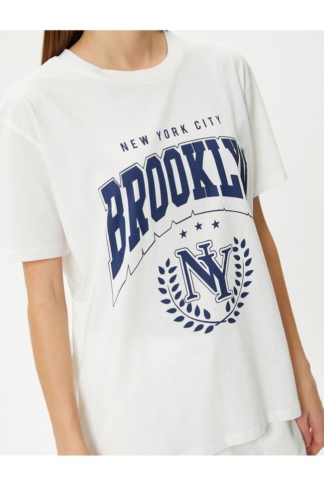 Koton 4Sal10037Ik 010 Ekru Genç Kız Pamuk Jersey Kısa Kollu T-Shirt