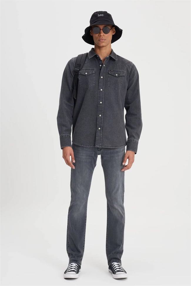 Lee L241513 003 Anthracıte Erkek Regular Uzun Kollu Jean Gömlek