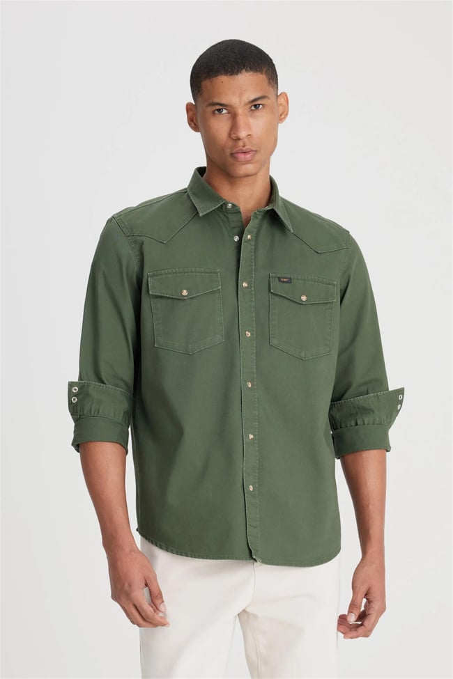 Lee L241514 801 Khaki Erkek Loose Uzun Kollu Gömlek