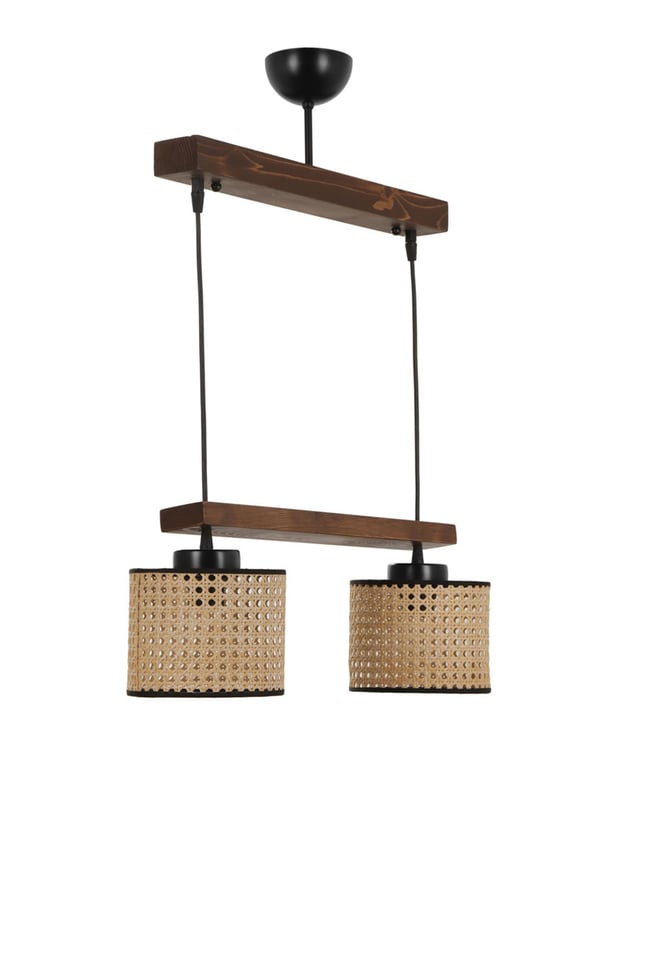Lumexx David 2 Li Sıralı Ceviz Rattan Abajurlu Sarkıt