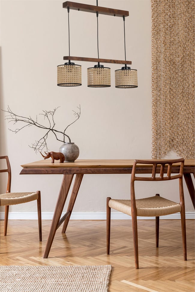 Lumexx David 3 Lü Sıralı Ceviz Rattan Abajurlu Sarkıt