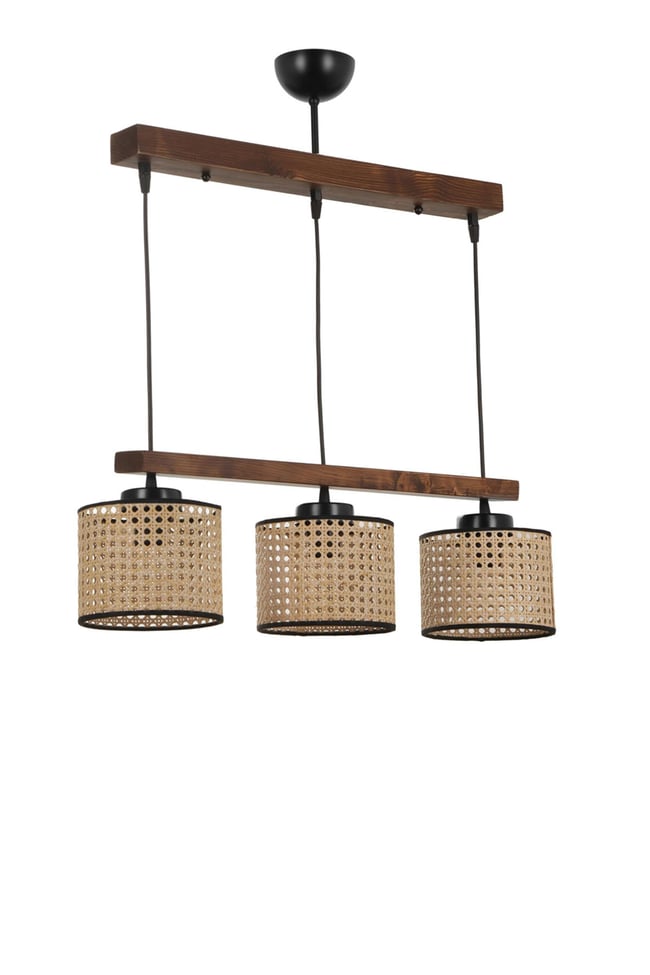 Lumexx David 3 Lü Sıralı Ceviz Rattan Abajurlu Sarkıt
