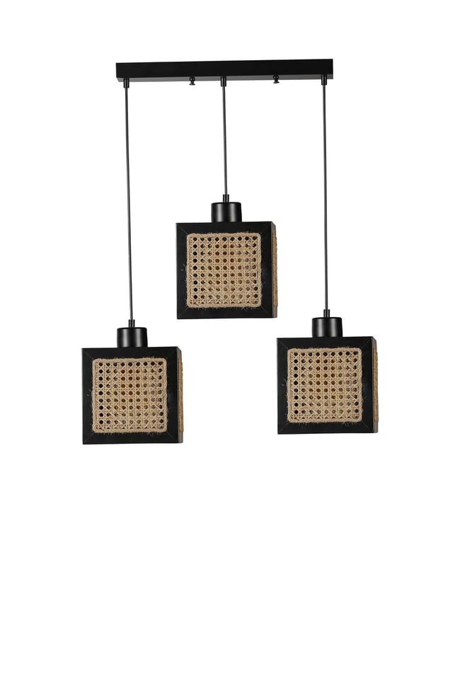Lumexx Kumsal 3 Lü Sıralı Siyah Rattan Avize