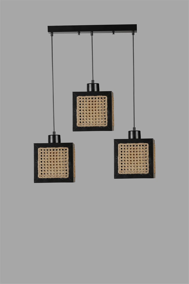 Lumexx Kumsal 3 Lü Sıralı Siyah Rattan Avize
