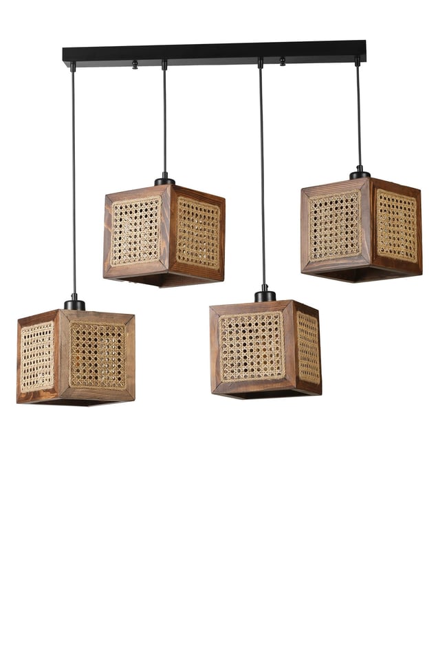 Lumexx Kumsal 4 Lü Sıralı Ceviz Rattan Avize