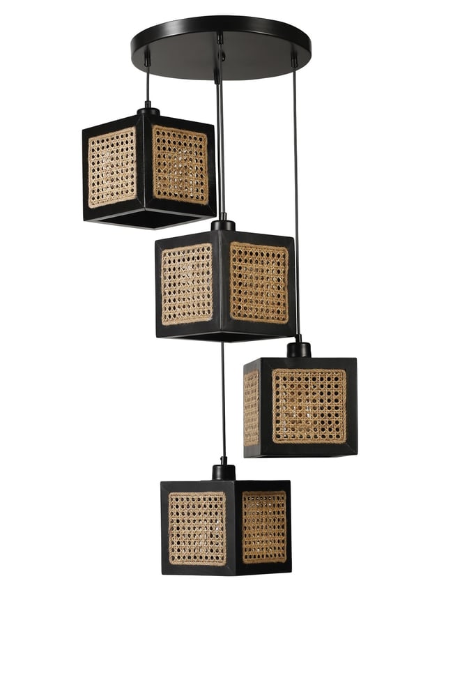 Lumexx Kumsal 4 Lü Tepsili Siyah Rattan Avize