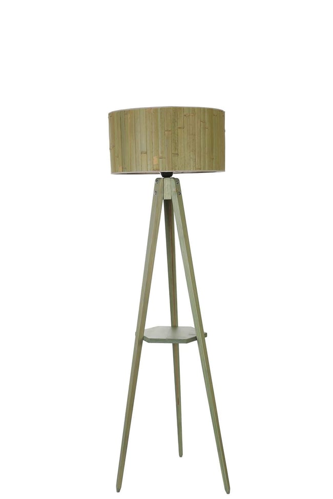 Lumexx Sehbalı Tripod Yeşil Lambader Silindir Bambu 03 Abajurlu