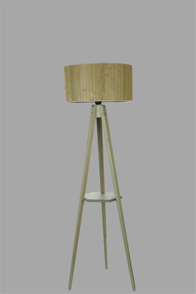 Lumexx Sehbalı Tripod Yeşil Lambader Silindir Bambu 03 Abajurlu