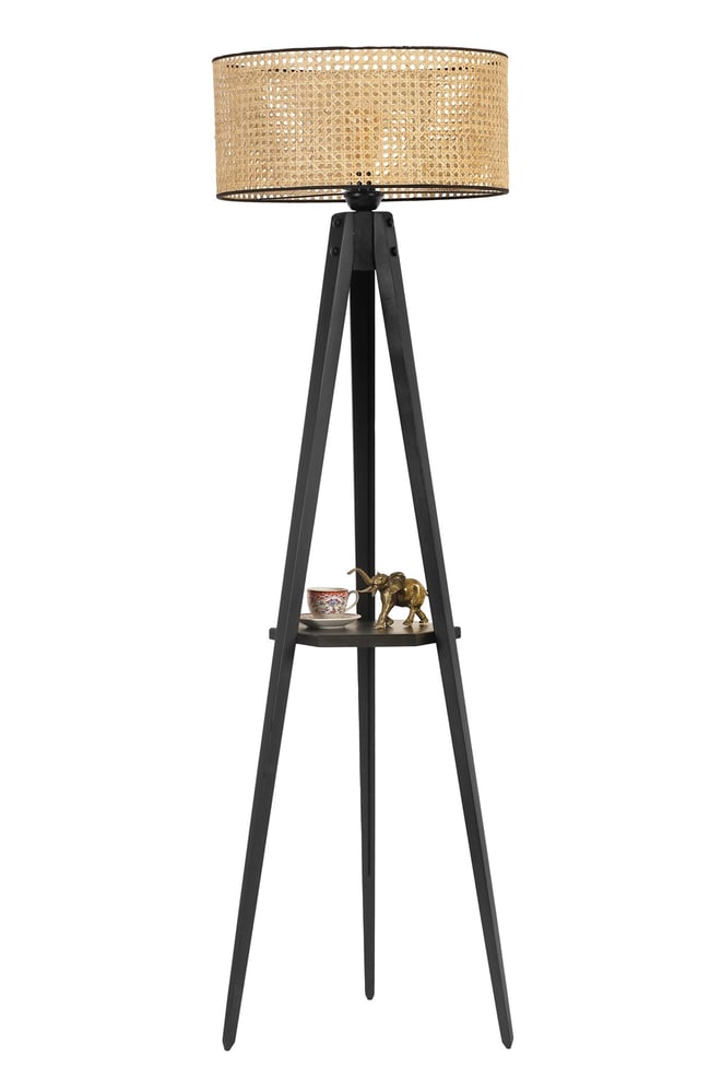 Lumexx Sehpalı Tripod Siyah Silindir Rattan Abajurlu Lambader