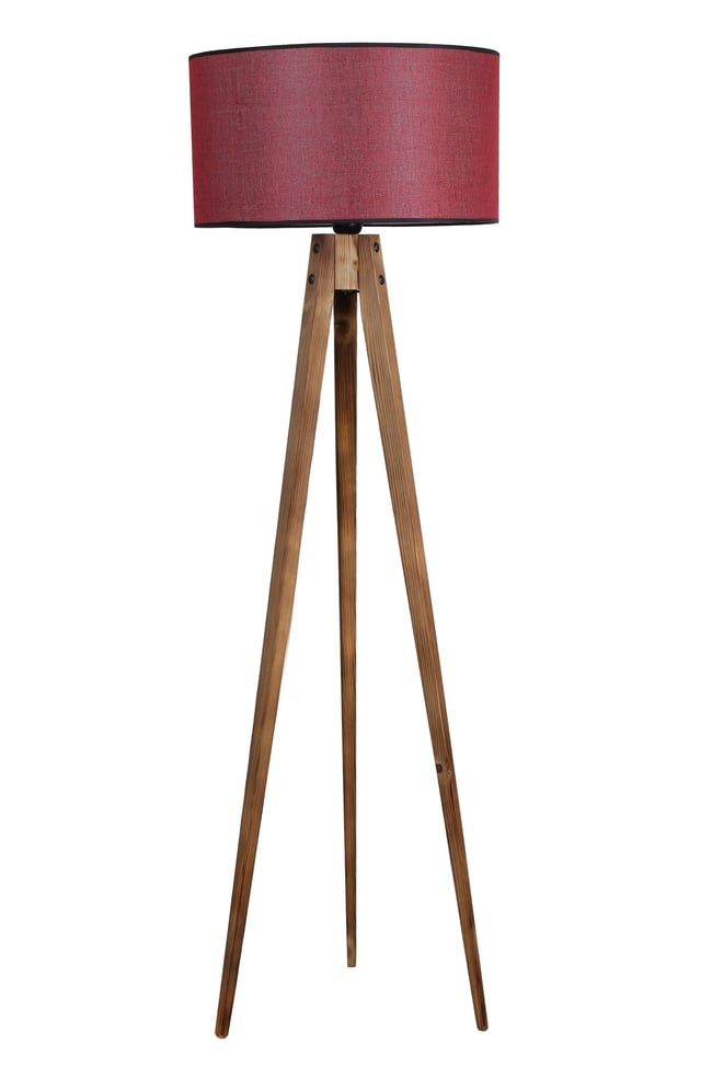 Lumexx Tripod Yanık Lambader Silindir Koyu Bordo Abajurlu