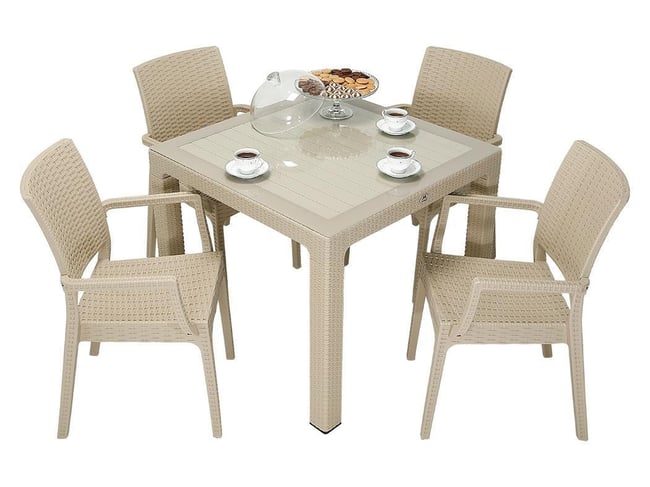Mandella Elit Rattan 90x90 Elit Koltuk Camlı Masa Takımı ÇÖLBEJİ