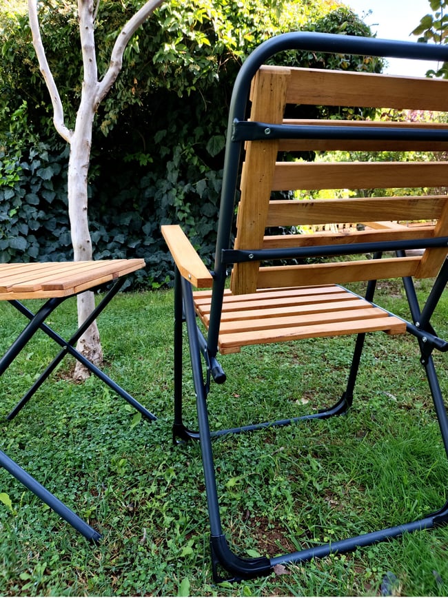 Mandella Metal İskeletli Ahşap Piknik / Bahçe Bistro Set (2 Sandalye + 1 Sehpa)