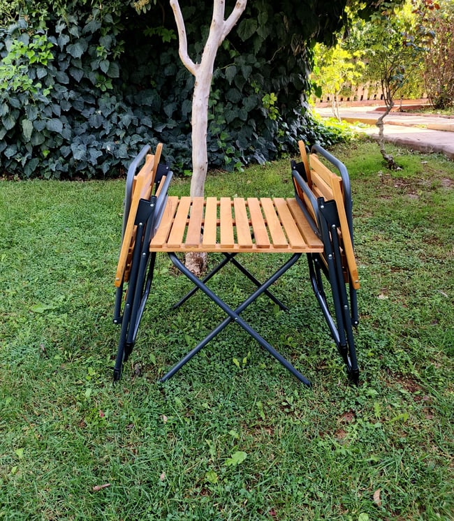Mandella Metal İskeletli Ahşap Piknik / Bahçe Bistro Set (2 Sandalye + 1 Sehpa)