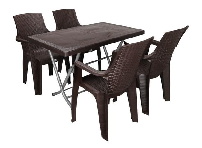 Mandella Zeugma 70x120 Katlanır Ayak 4 Kişilik Nibras Koltuk Masa Takımı Kahverengi