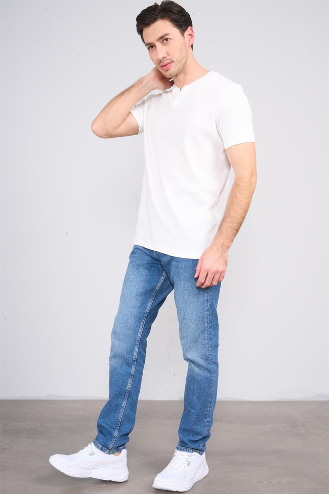 Mareteks 6604 Js Beyaz Erkek V Yaka Rıbana T-Shırt