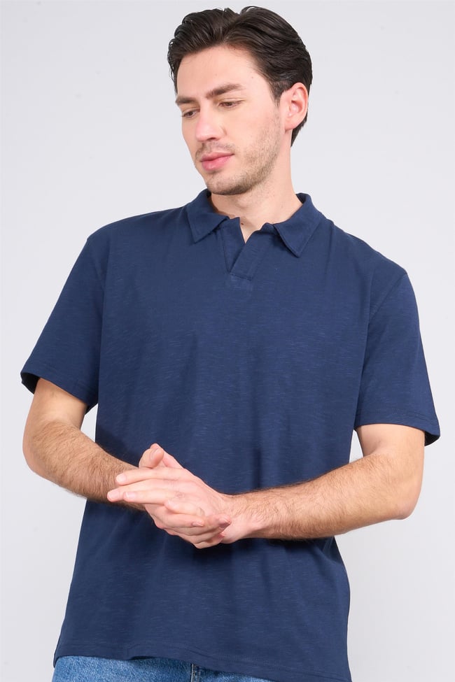 Mareteks 6644 Js Indıgo Erkek Polo V Yaka 16/2 Flamlı T-Shırt