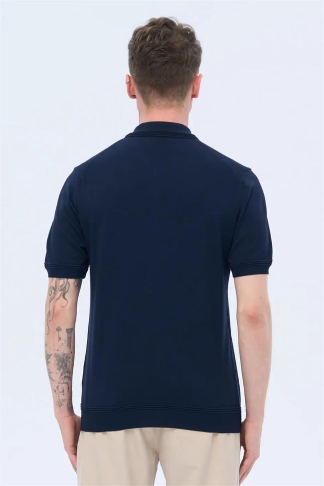 Massımo 66565 Lacıvert Erkek Fermuarlı Polo Yaka Trıko T-Shırt
