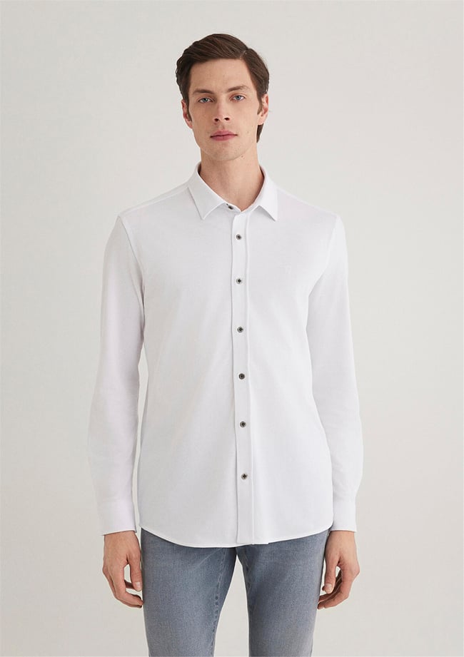 Mavi 021638-620 13 Beyaz Fitted Uzun Kollu Erkek Örme Gömlek
