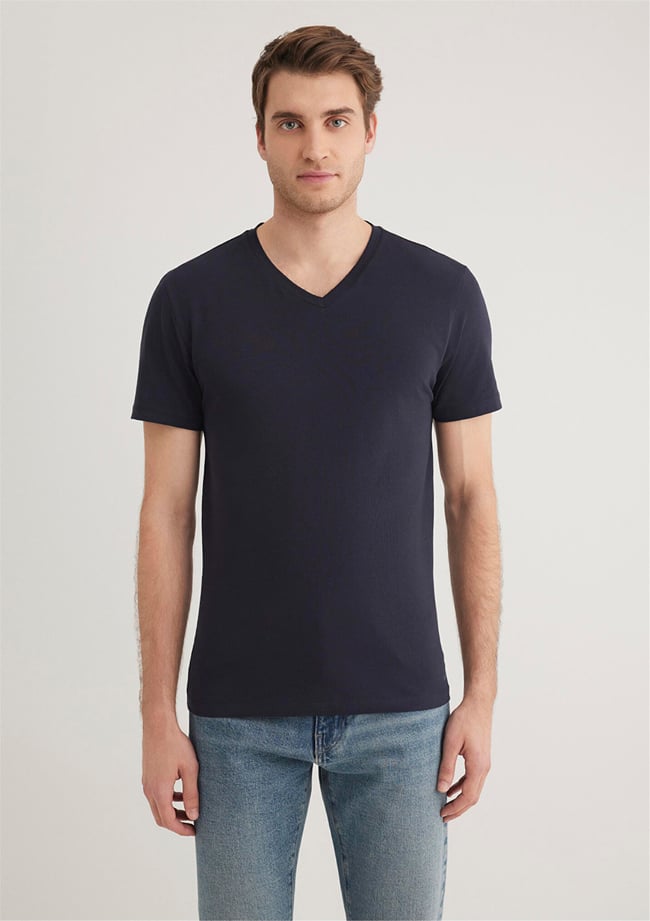 Mavi 061748-17588 Stretch V Yaka Koyu Lacivert T-Shirt