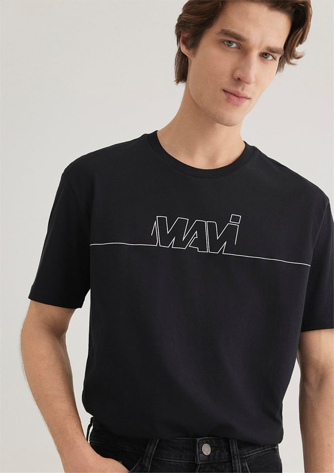 Mavi M0610254-900 Siyah Erkek Logo Baskılı T-Shirt