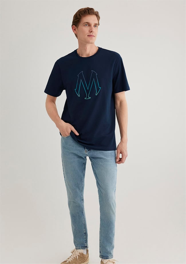Mavi M0610635-70490 Gece Lacivert Erkek Regular Mavi Baskılı T-Shirt