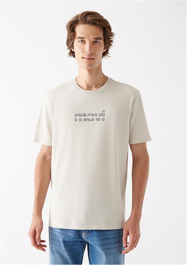 Mavi M0610943-70144 Ay Taşı Beji Erkek Regular Mavi Baskılı T-Shirt
