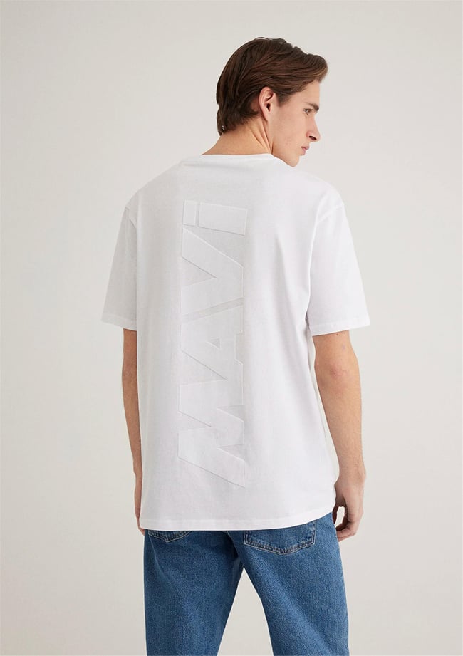 Mavı M0611313-620 Beyaz Erkek Loose Mavı Baskılı T-Shırt