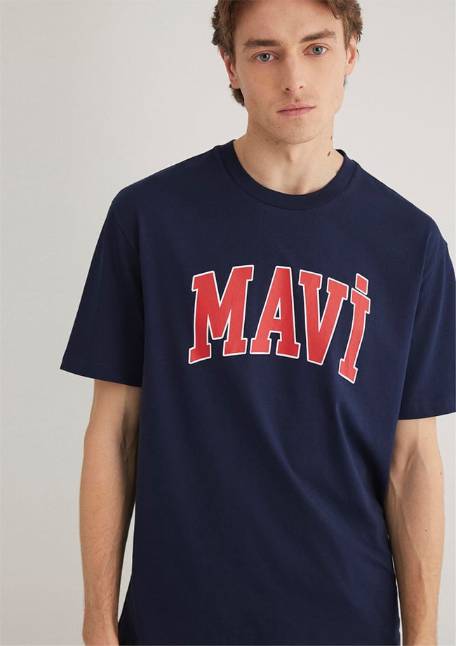 Mavı M0611711-84371 Koyu Lacıvert Erkek Loose Mavı Logo Baskılı T-Shırt