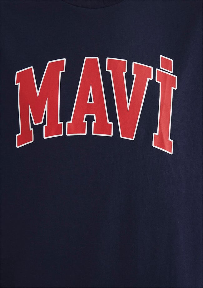 Mavı M0611711-84371 Koyu Lacıvert Erkek Loose Mavı Logo Baskılı T-Shırt