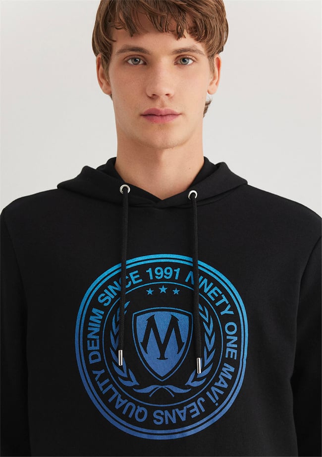 Mavi M0611721-900 Siyah Erkek Regular Kapuşonlu Logo Baskılı Sweatshirt