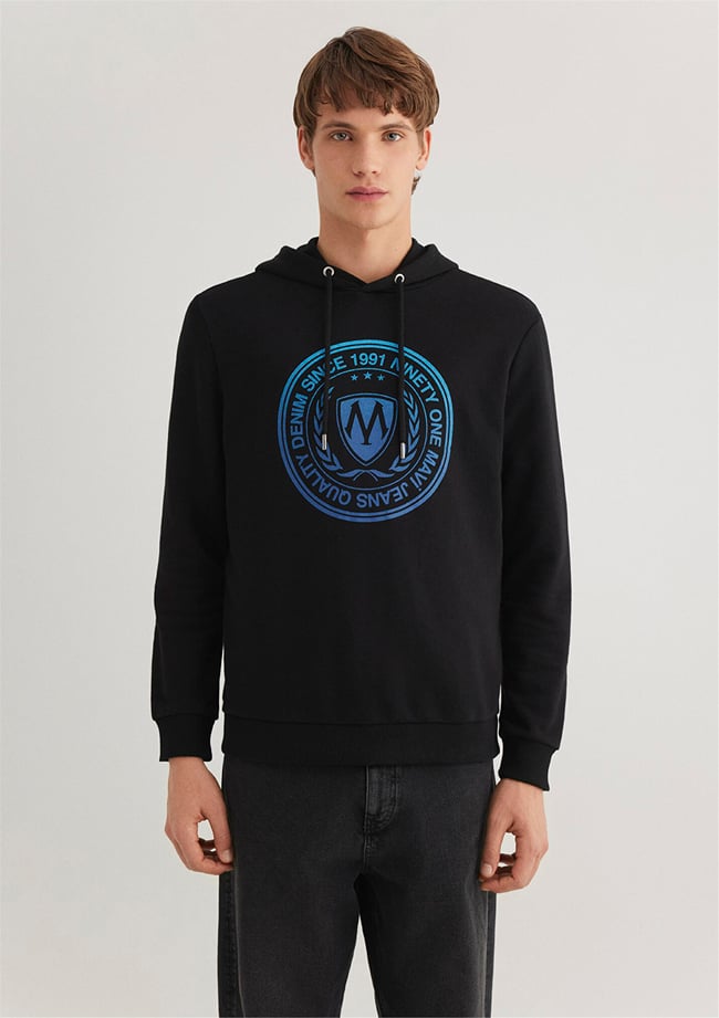 Mavi M0611721-900 Siyah Erkek Regular Kapuşonlu Logo Baskılı Sweatshirt
