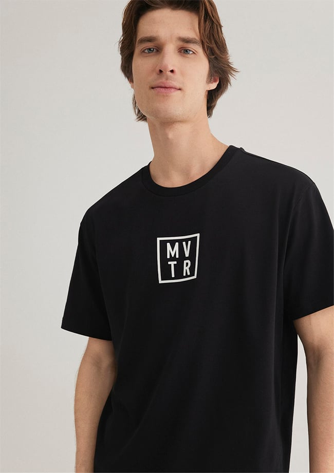 Mavı M0612004-900 Sıyah Erkek Loose Mvtr Baskılı T-Shırt